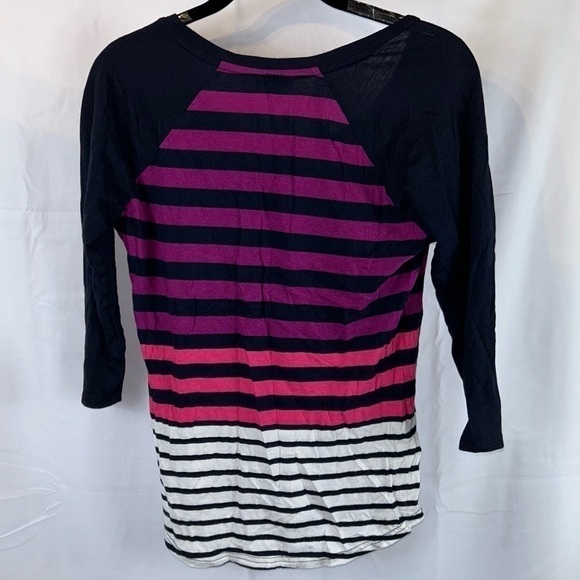 Express Top Striped Quarter Sleeve Pullover Crewneck Color block Casual Shirt - Picture 6 of 8